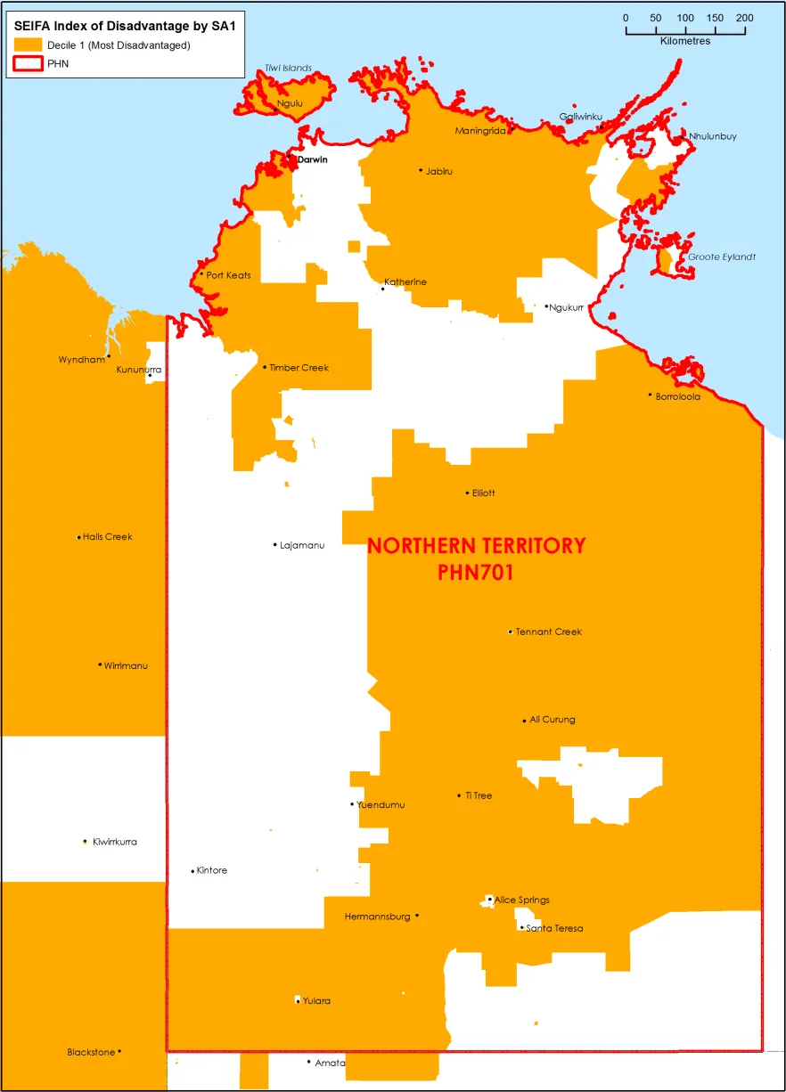 NT PHN socioeconomic disadvantage map
