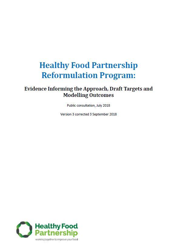 Cover image for Food Reformulation Program – Evidence informing the approach, draft targets and modelling outcomes