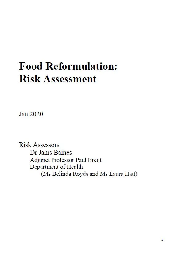 Cover image for Food Reformulation Program – Risk assessment report