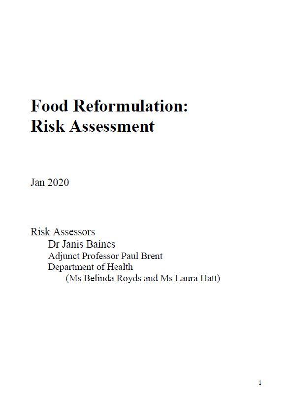 Cover image for Food Reformulation Program – Risk assessment report