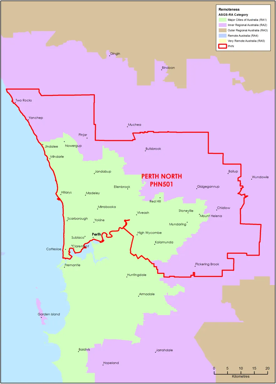 Perth North PHN ASGS remoteness area map