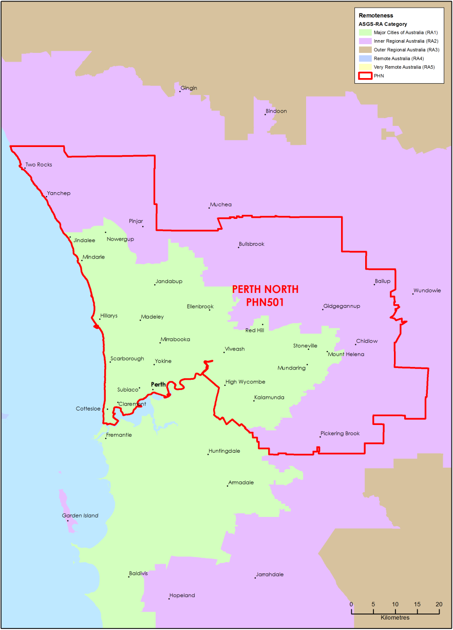 Perth North PHN ASGS remoteness area map