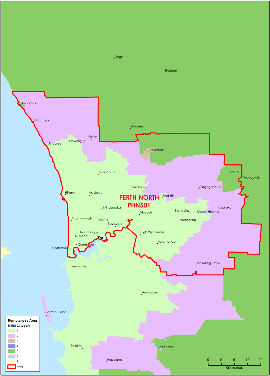 Perth North PHN MMM remoteness area map