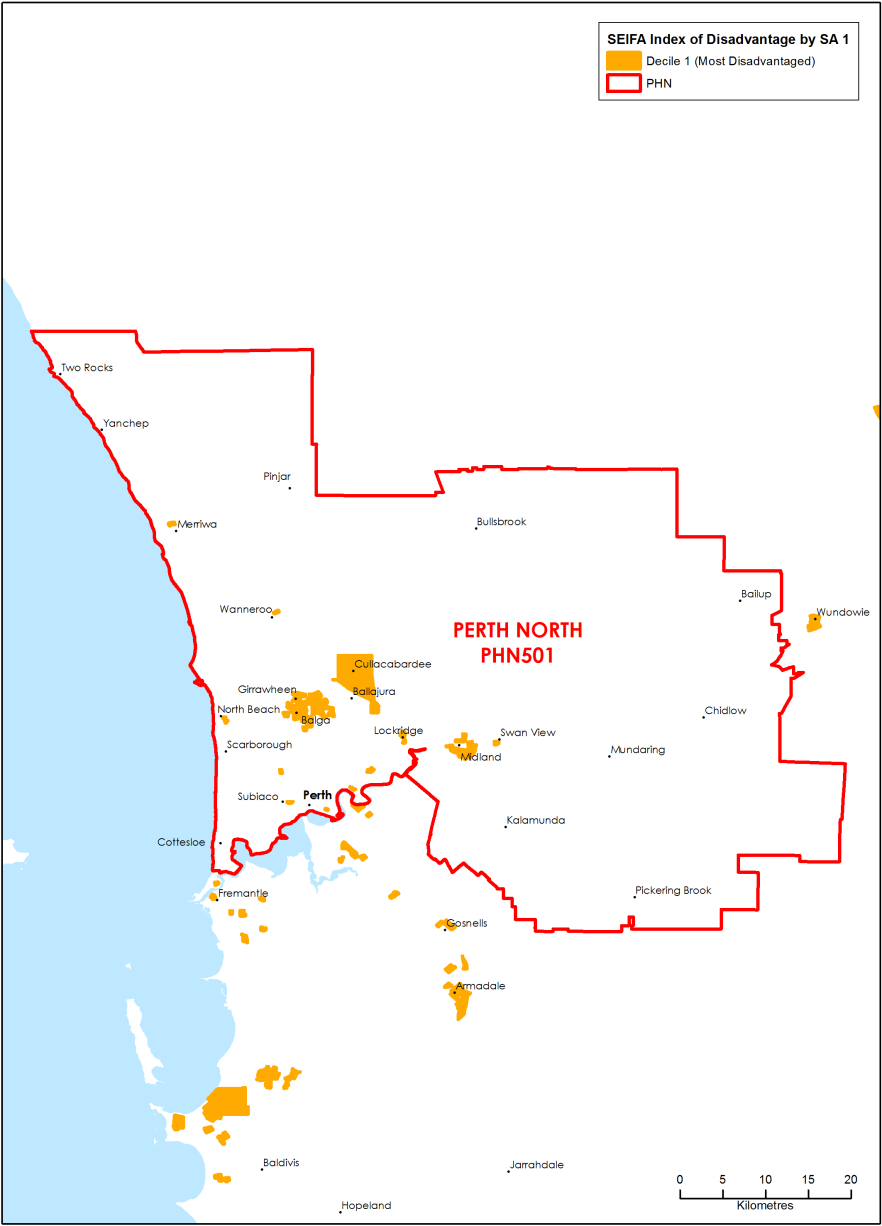 Perth North PHN socioeconomic disadvantage map