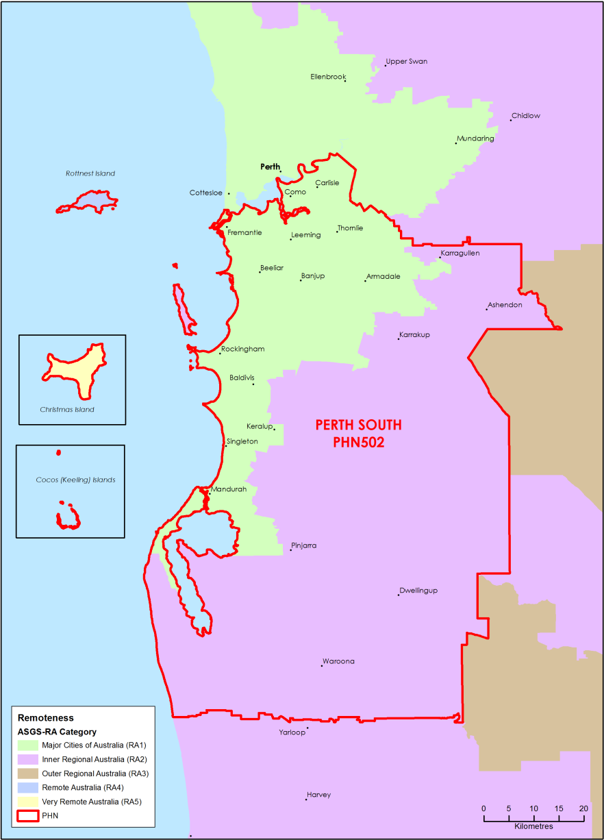 Perth South PHN ASGS remoteness area map