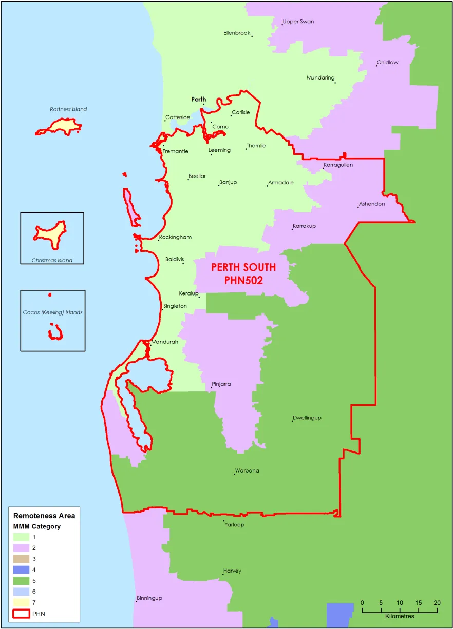 Perth South PHN MMM remoteness area map