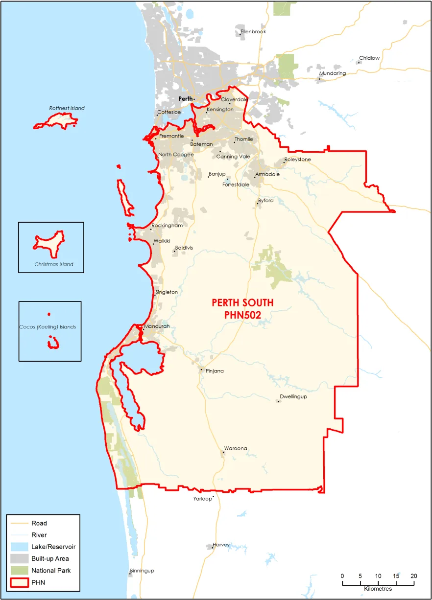 Perth South PHN topographic map