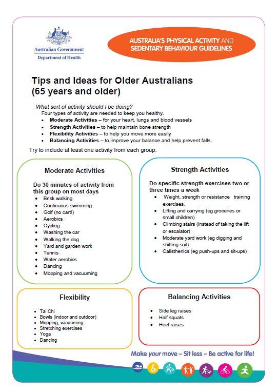 Cover image for Physical activity and sedentary behaviour guidelines – older Australians (65 years and over) – tips and ideas for being active
