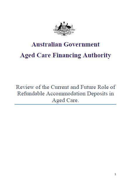 Review of the Current and Future Role of Refundable Accommodation Deposits in Aged Care cover