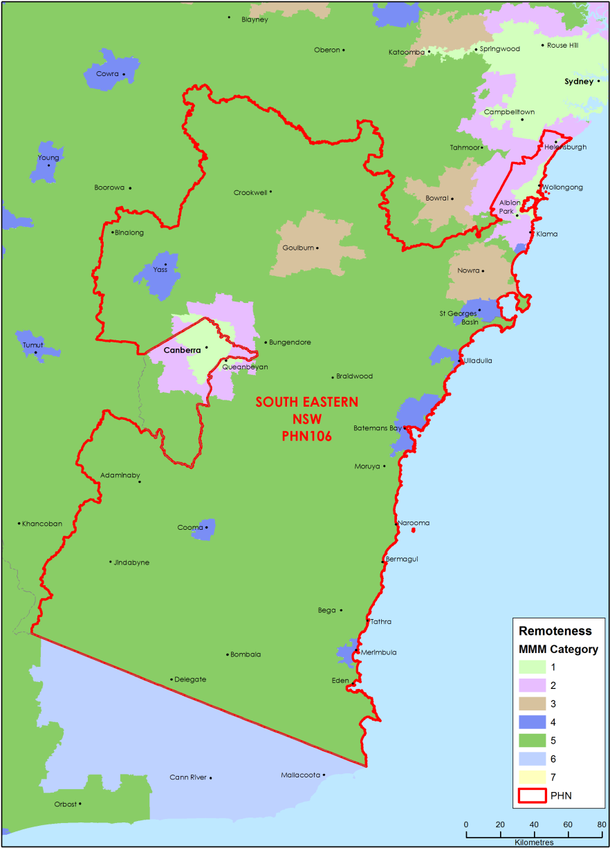 South Eastern New South Wales PHN MMM remoteness area map