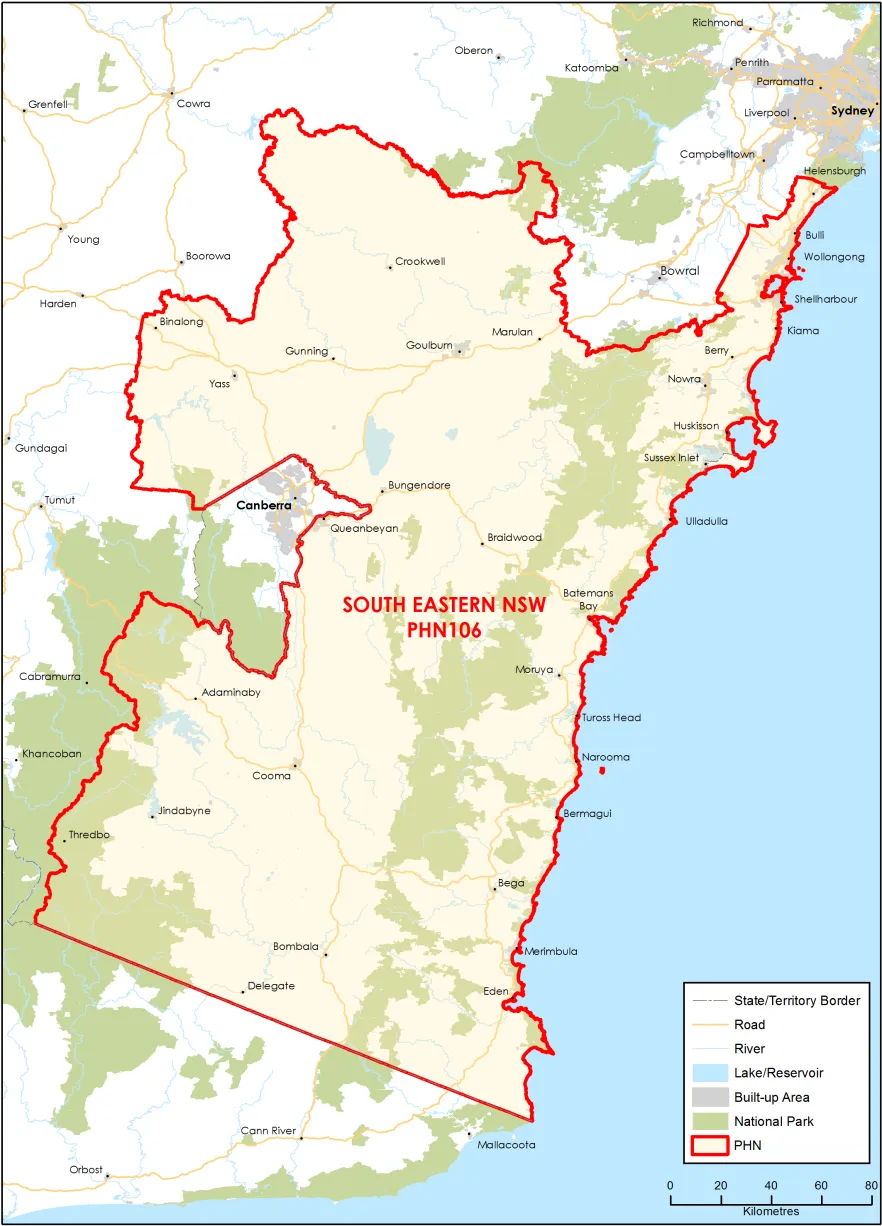 South Eastern New South Wales PHN topographic map