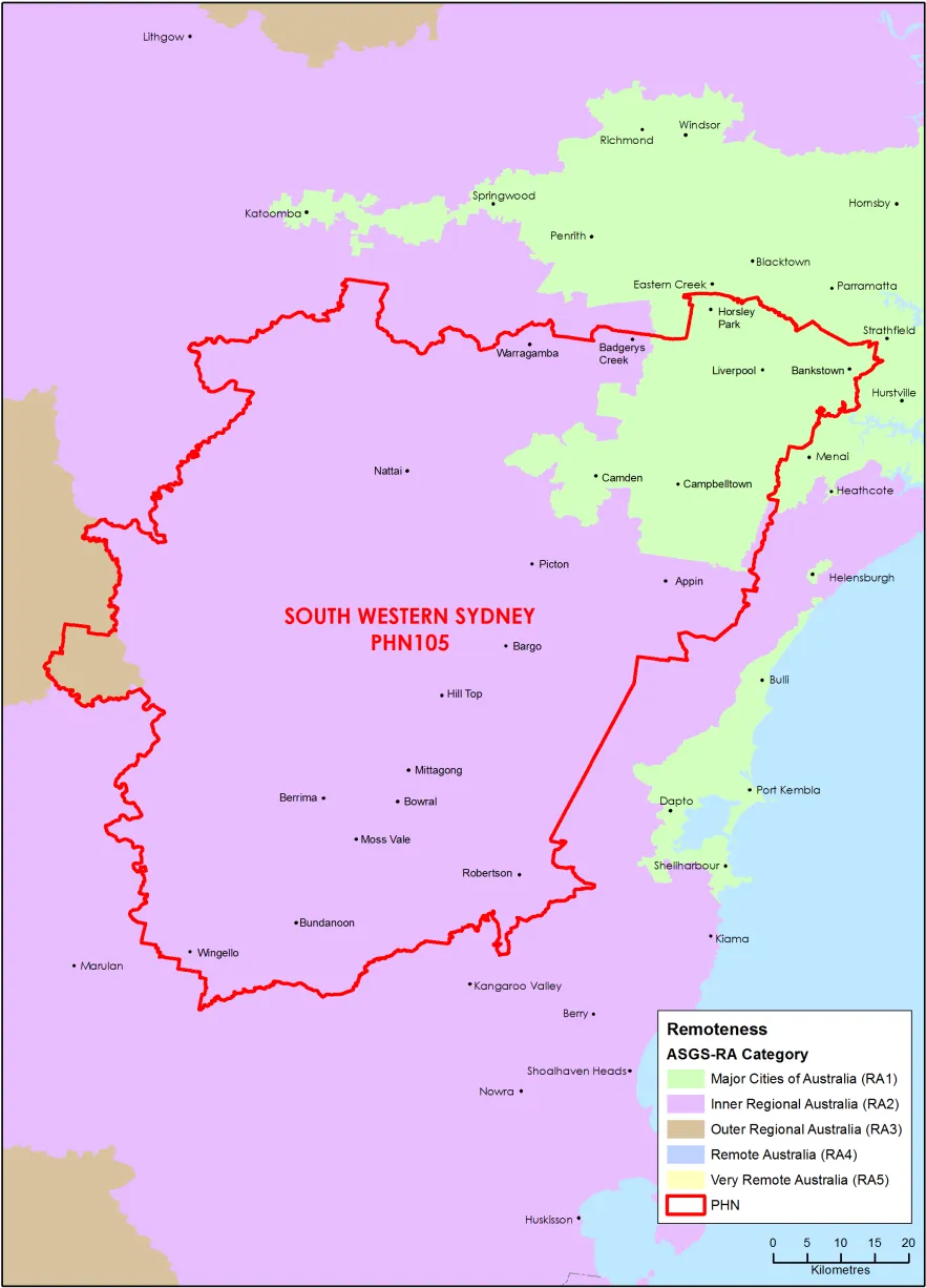 South Western Sydney PHN ASGS remoteness area map
