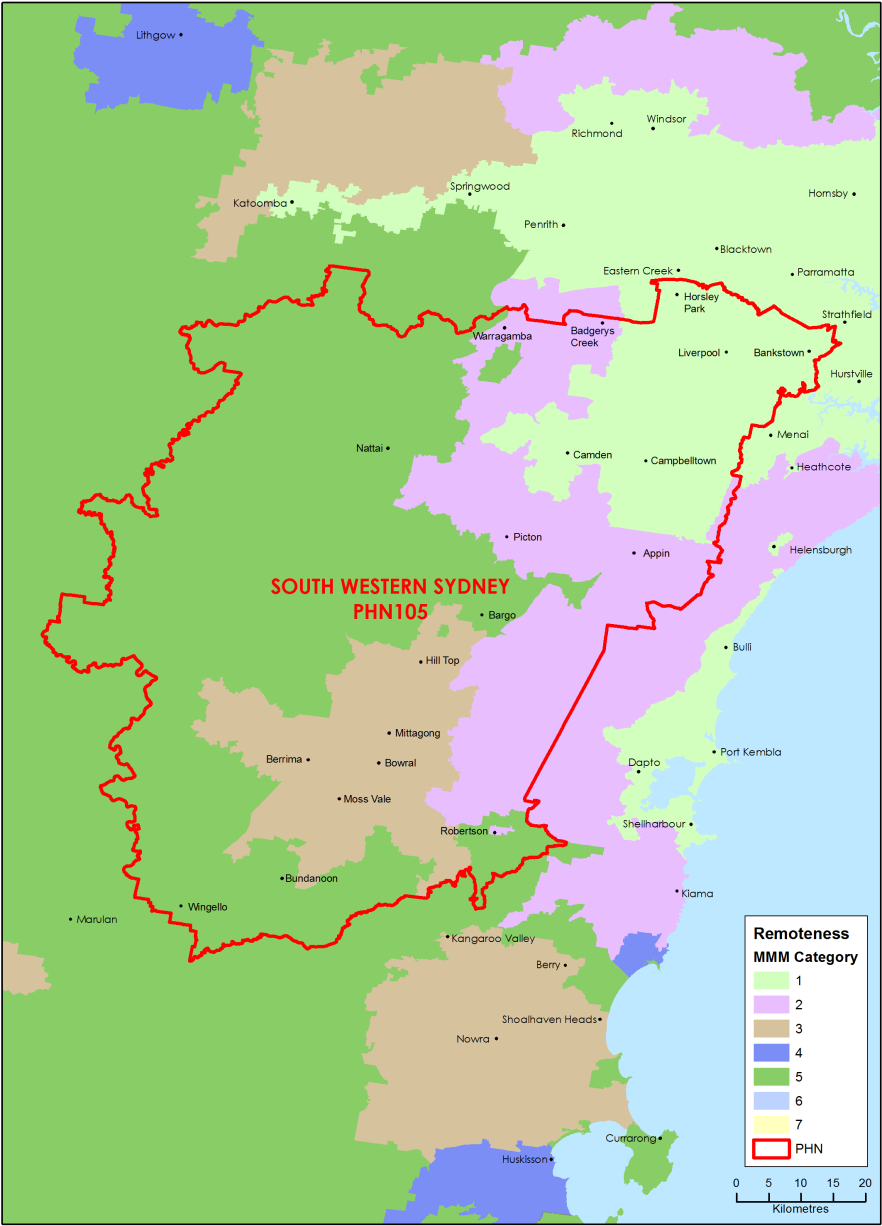 South Western Sydney PHN MMM remoteness area map