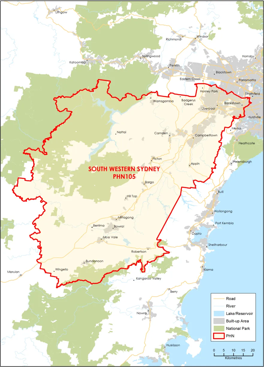 South Western Sydney PHN topographic map