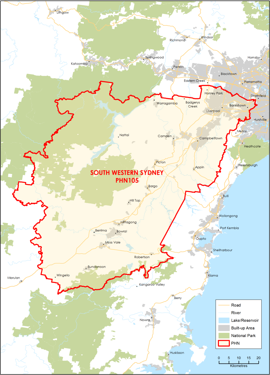 South Western Sydney PHN topographic map