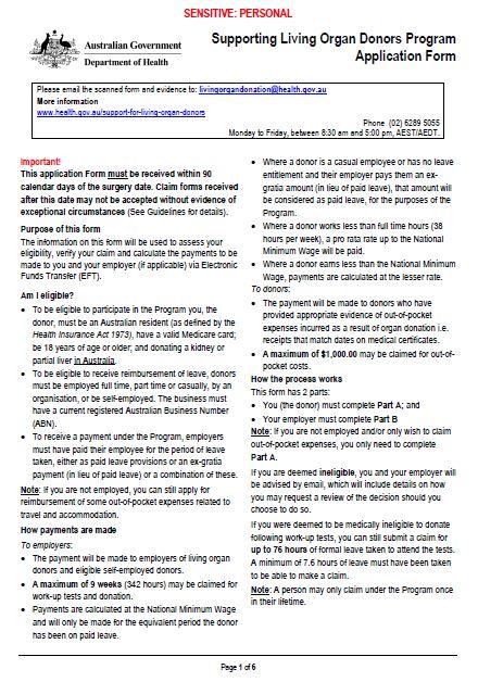 Supporting Living Organ Donors Program claim form