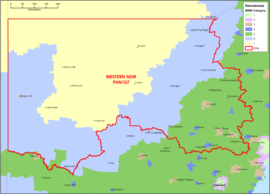 Western NSW PHN MMM remoteness area map
