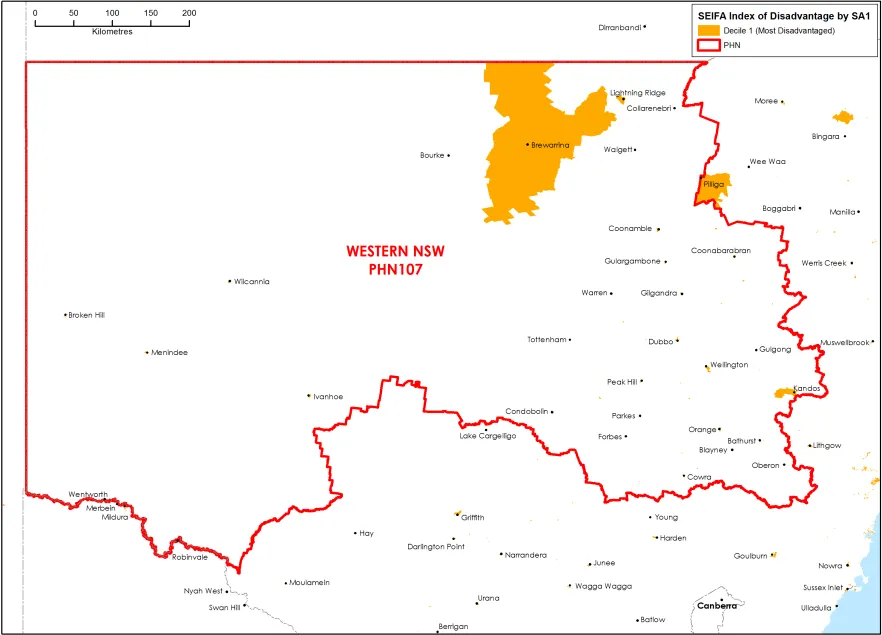 Western NSW PHN socioeconomic disadvantage map