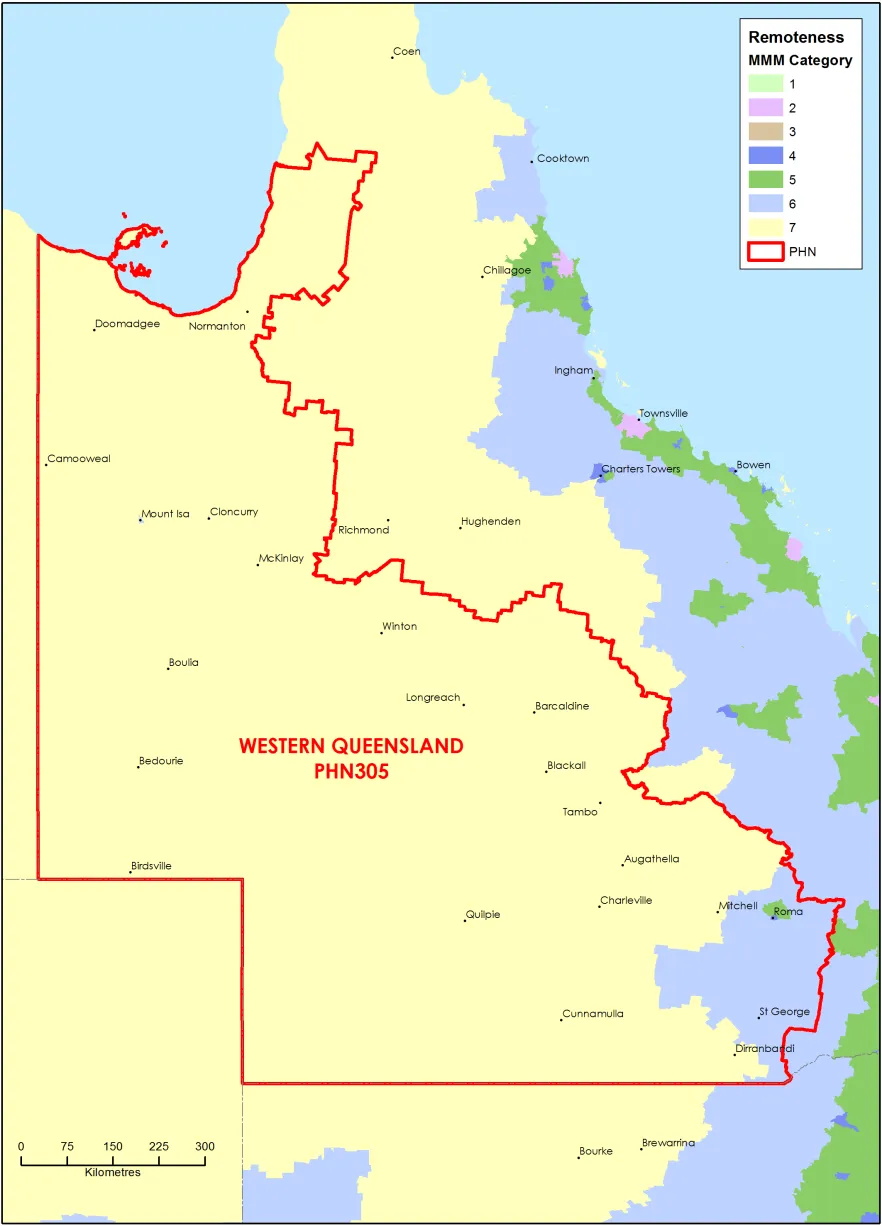 Western Queensland PHN MMM remoteness area map