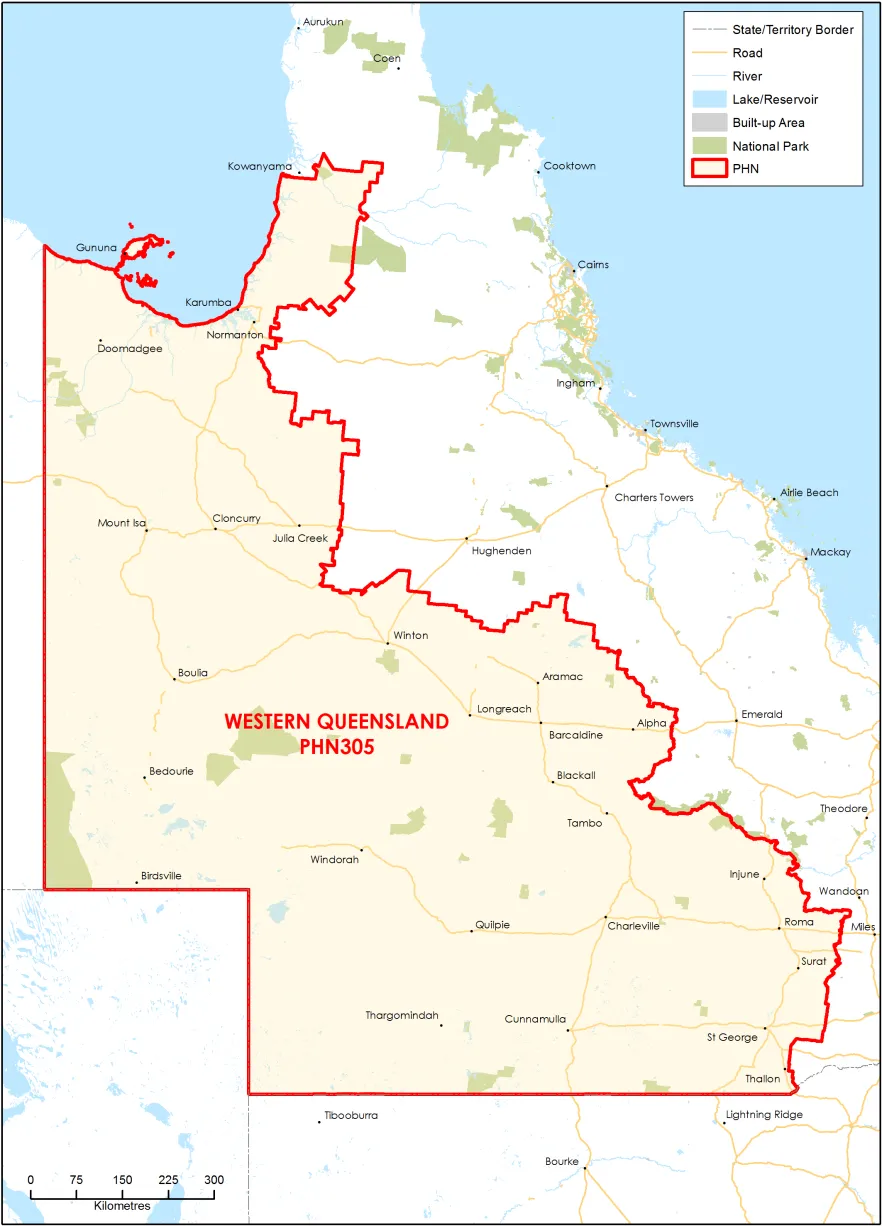 Western Queensland PHN topographic map
