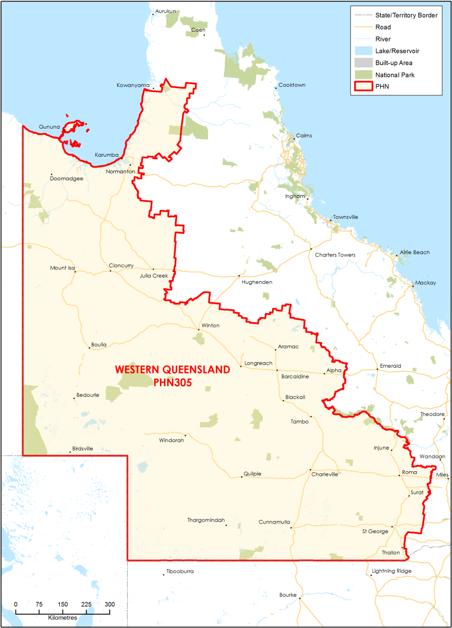 Western Queensland PHN topographic map