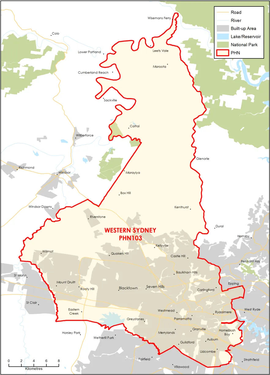 Western Sydney PHN topographic map
