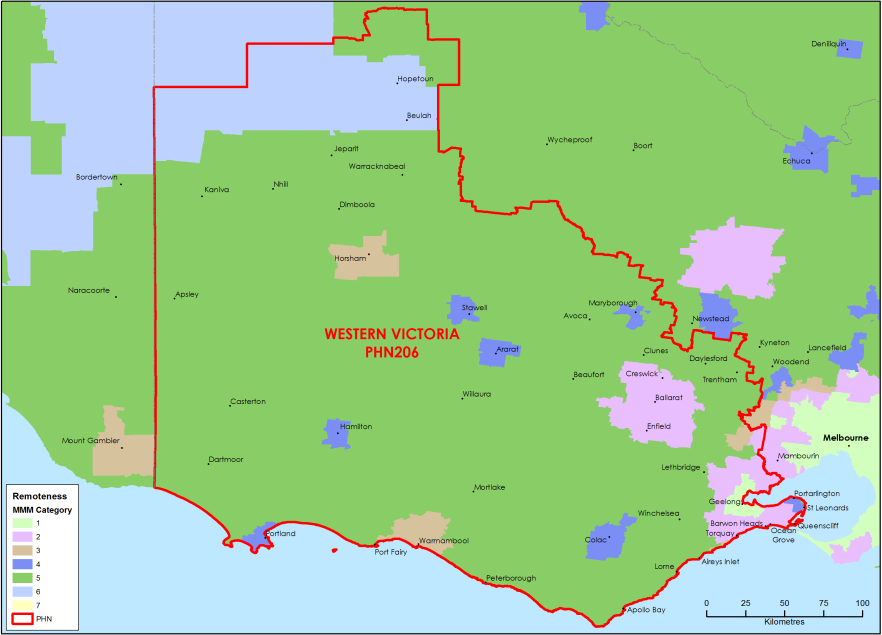 Western Victoria PHN MMM remoteness area map