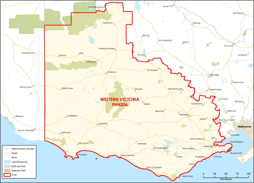 Western Victoria PHN topographic map