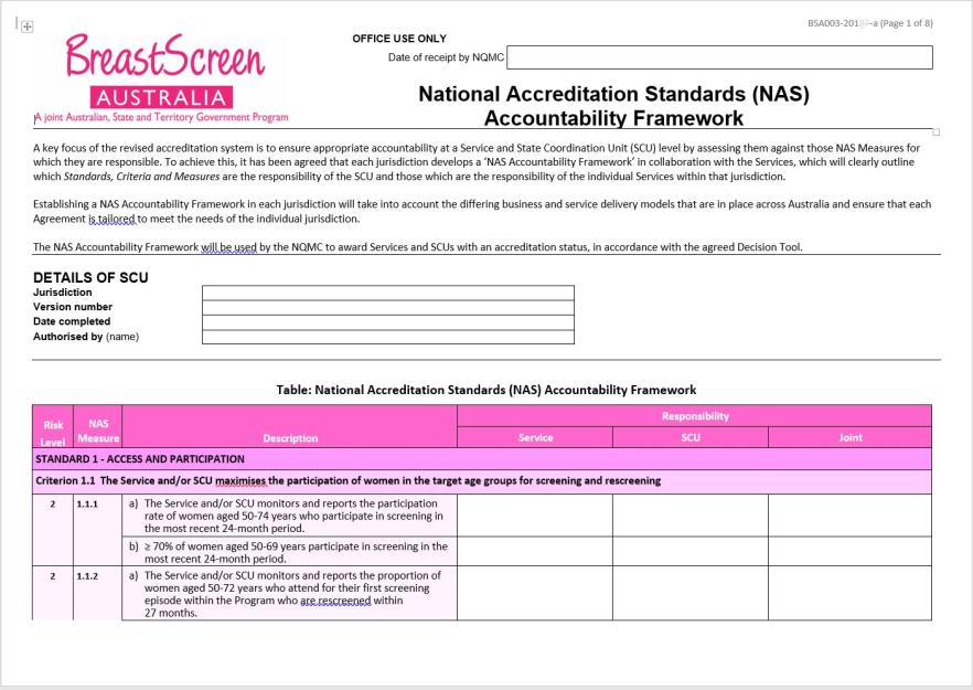 Cover image for BreastScreen Australia – National Accreditation Standards (NAS) accountability framework
