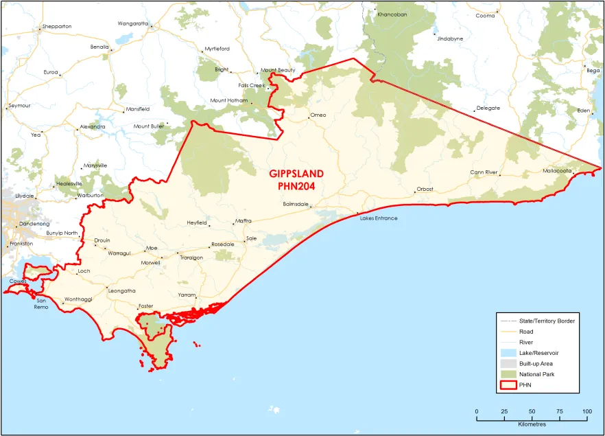 Gippsland PHN topographic map