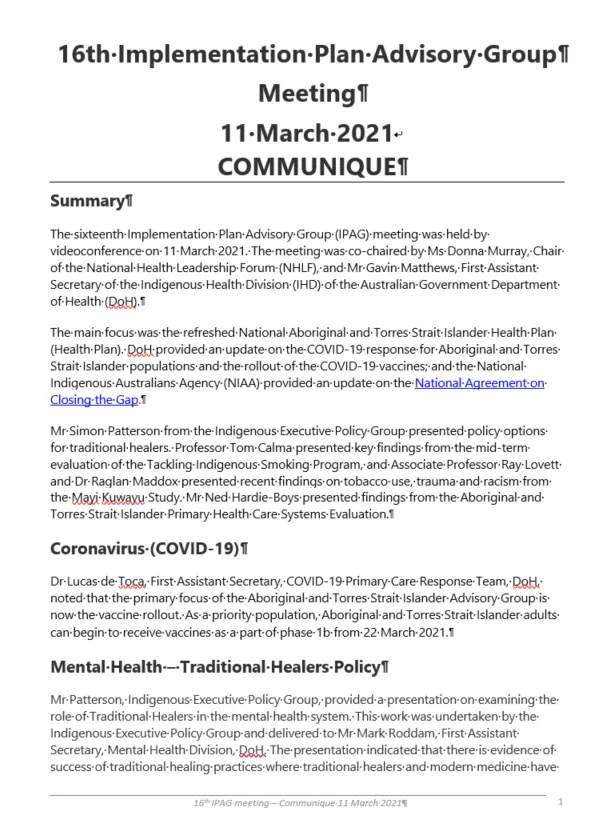 Cover image for the communiques from the Implementation Plan Advisory Group (IPAG)