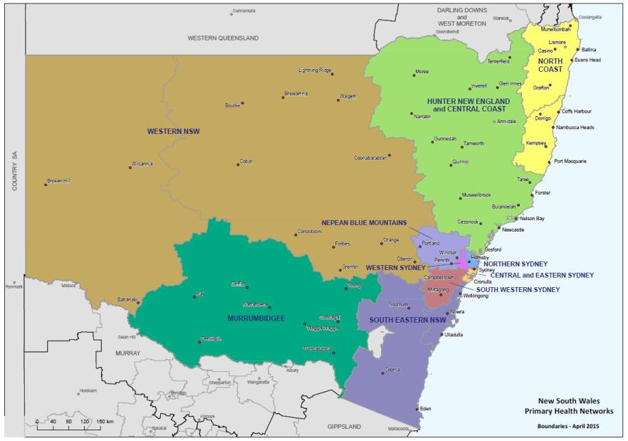 Map of NSW PHNs