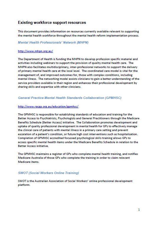 Cover image for Primary Health Networks (PHN) mental health care guidance – workforce support information and resources