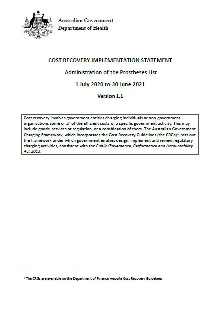 Prostheses List Cost Recovery Implementation Statement cover