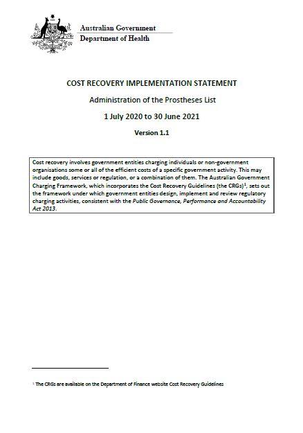 Prostheses List Cost Recovery Implementation Statement cover