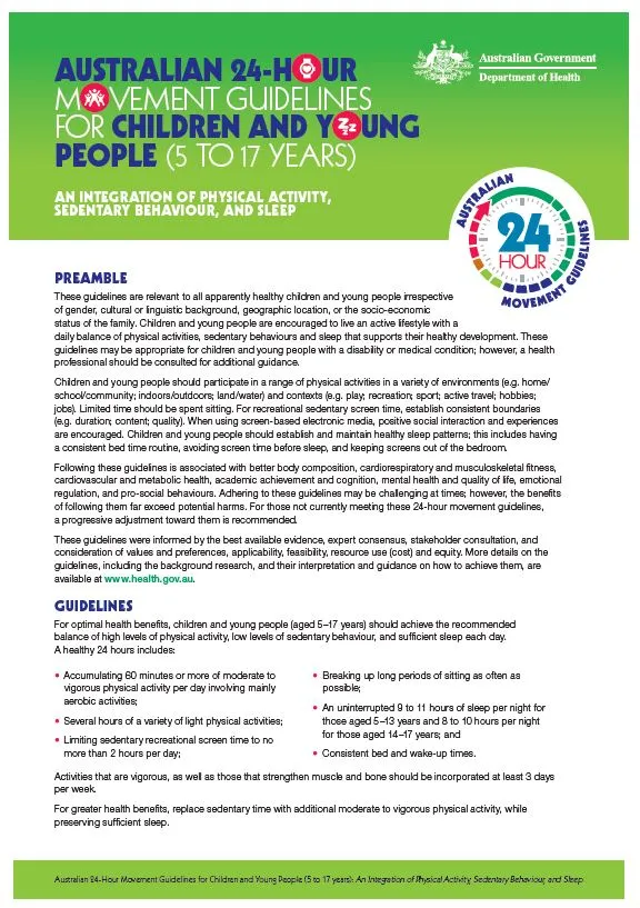 Cover image for 24-hour movement guidelines – children and young people (5 to 17 years) – fact sheet