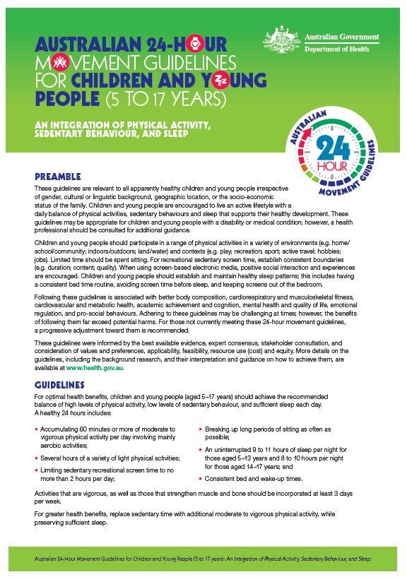 Cover image for 24-hour movement guidelines – children and young people (5 to 17 years) – fact sheet
