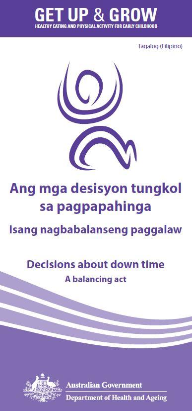 Cover image for Ang mga desisyon tungkol sa pagpapahinga Isang nagbabalanseng paggalaw (Decisions about down time: a balancing act)