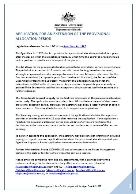 Application for and Extension of the Provisional Allocation Period Form