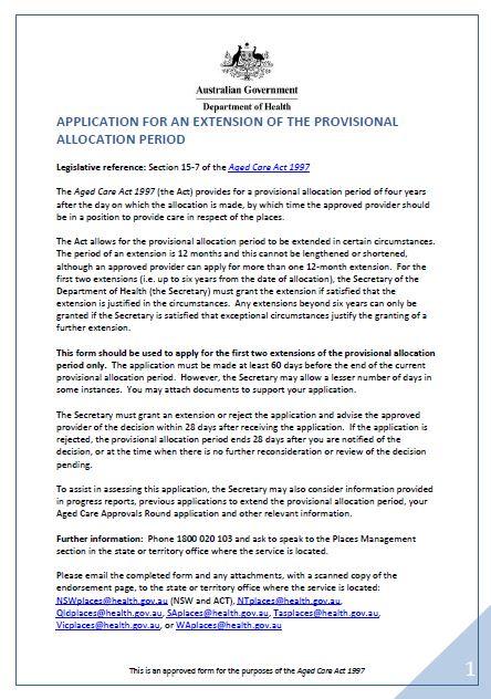 Application for and Extension of the Provisional Allocation Period Form