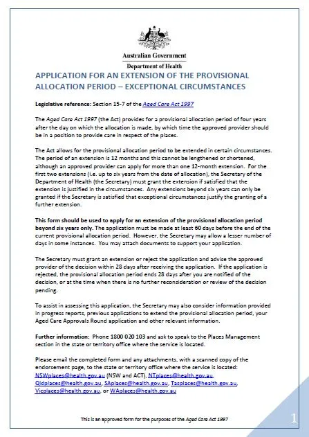 Application to Extend a Provisional Allocation Period – Exceptional Circumstances