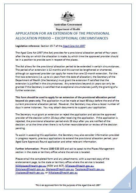 Application to Extend a Provisional Allocation Period – Exceptional Circumstances