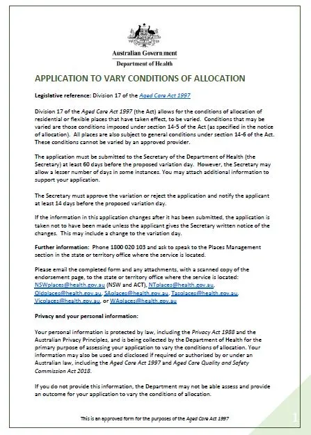 Application to Vary Conditions of Allocation