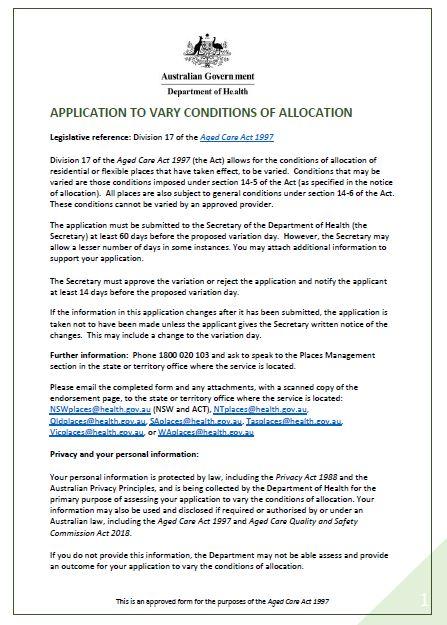Application to Vary Conditions of Allocation