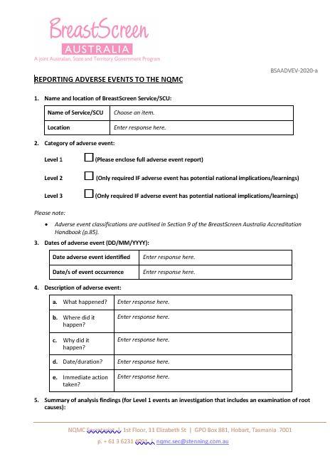 BreastScreen Australia – Adverse events report (BSAADVEV)