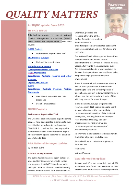 Cover image BreastScreen Australia Quality matters bulletin – June 2020