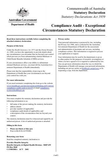 Cover of the Compliance Audit - Exceptional Circumstances Stat Dec form