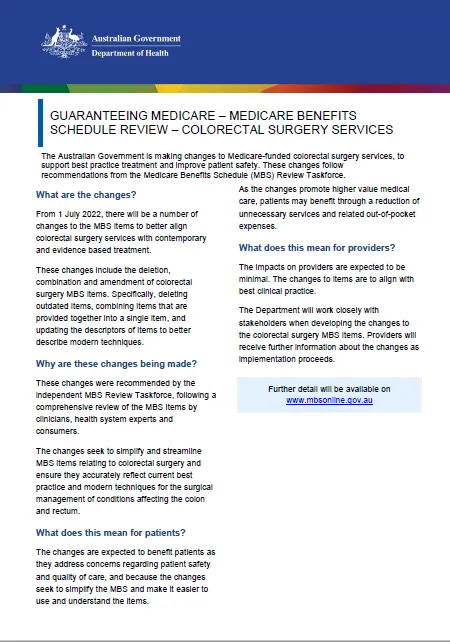 Cover image of the fact sheet Colorectal surgery services fact sheet