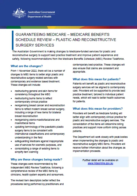 Cover image of the Plastic and reconstructive surgery services fact sheet