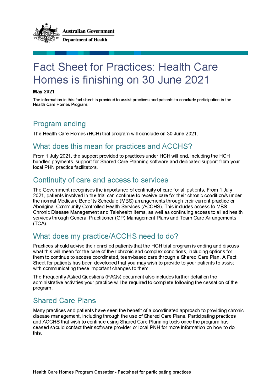 Cover image for the Health care homes fact sheets for practices